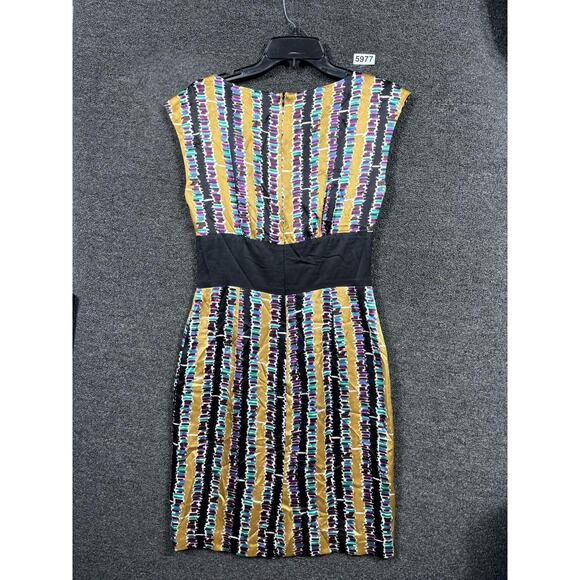 Trina Turk Dress Womens 4 Multicolor Black Gold Silk Sheath Made in USA Lined - Picture 2 of 6